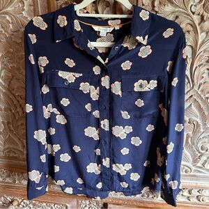 Boden Navy and Peach Floral Blouse
